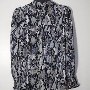 New Womens Ophelia Roe Smocked Python Snakeskin Print Blouse Top Shirt Size S